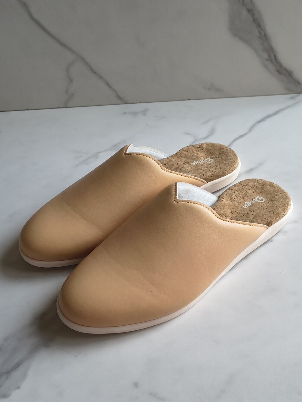 New Dooeys Honey Beige House Mules Slide On Slippers Cork Sole Vegan Sz 8